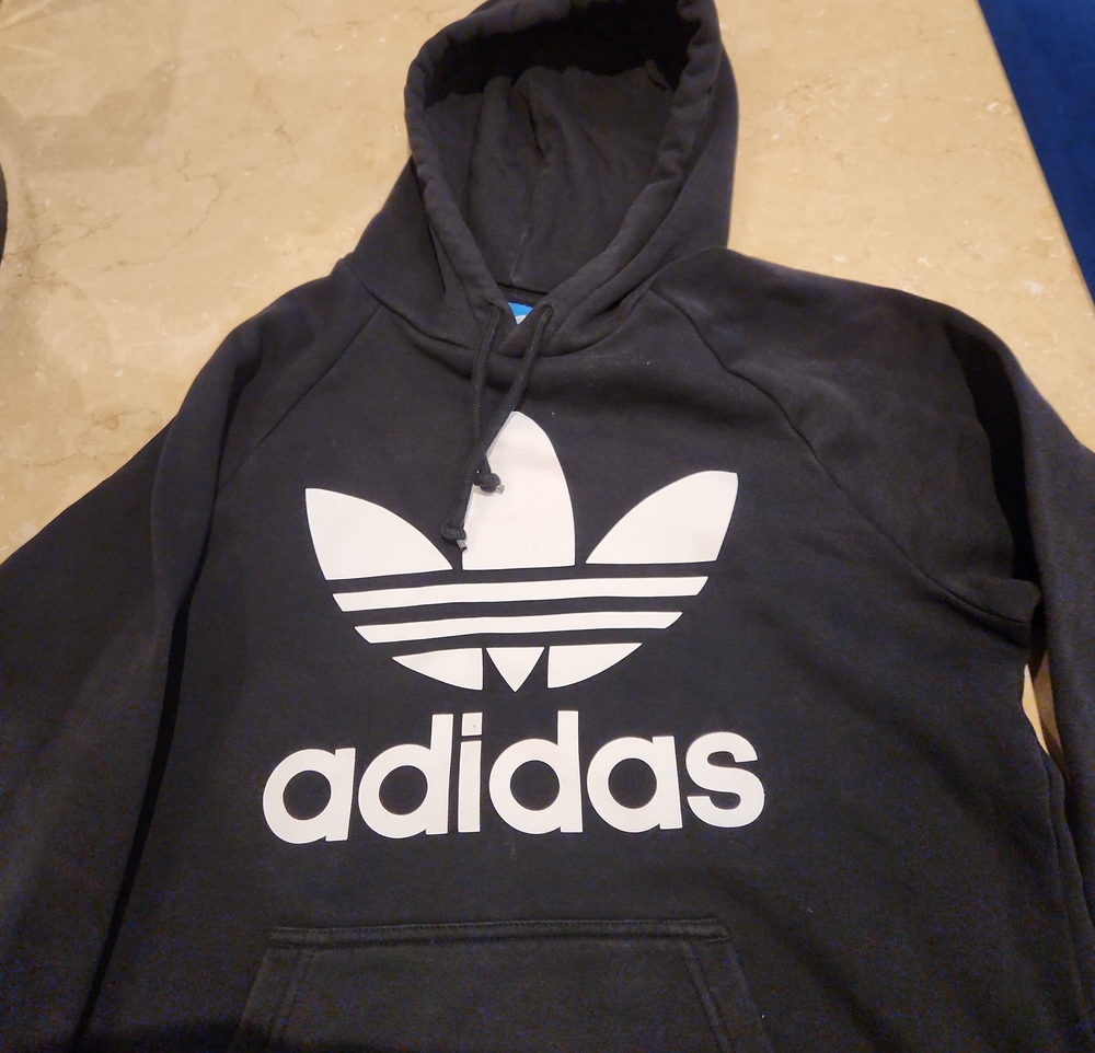 adidas Black Hoodie with White Trefoil Graphic
